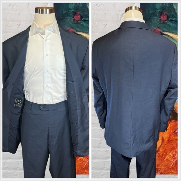 Jos A Bank Traveler Mens 52L 40x32 Solid Navy Blue 2 Piece Suit Tailored Fit - Picture 5 of 16